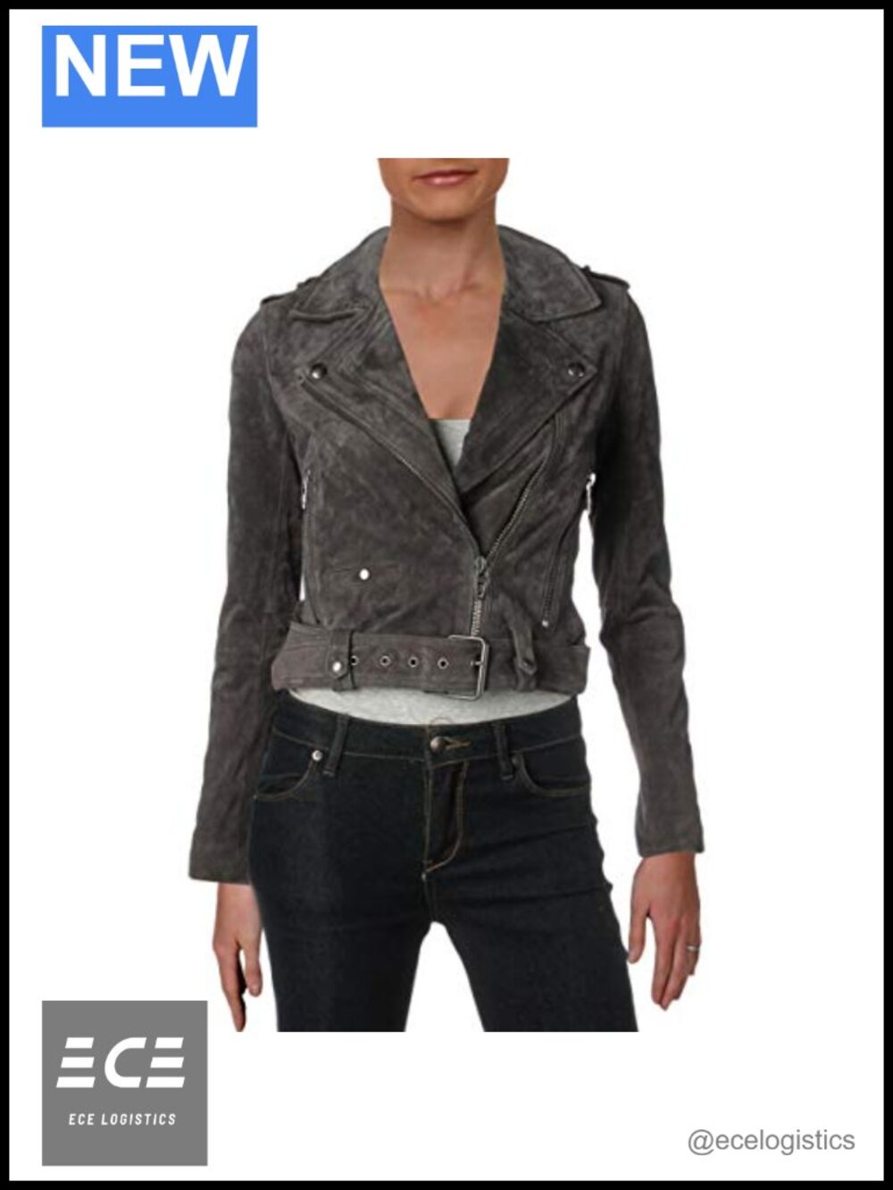 Suede Moto Jacket Cropped Fitted Belted Snap Tab Asymmetrical Zip